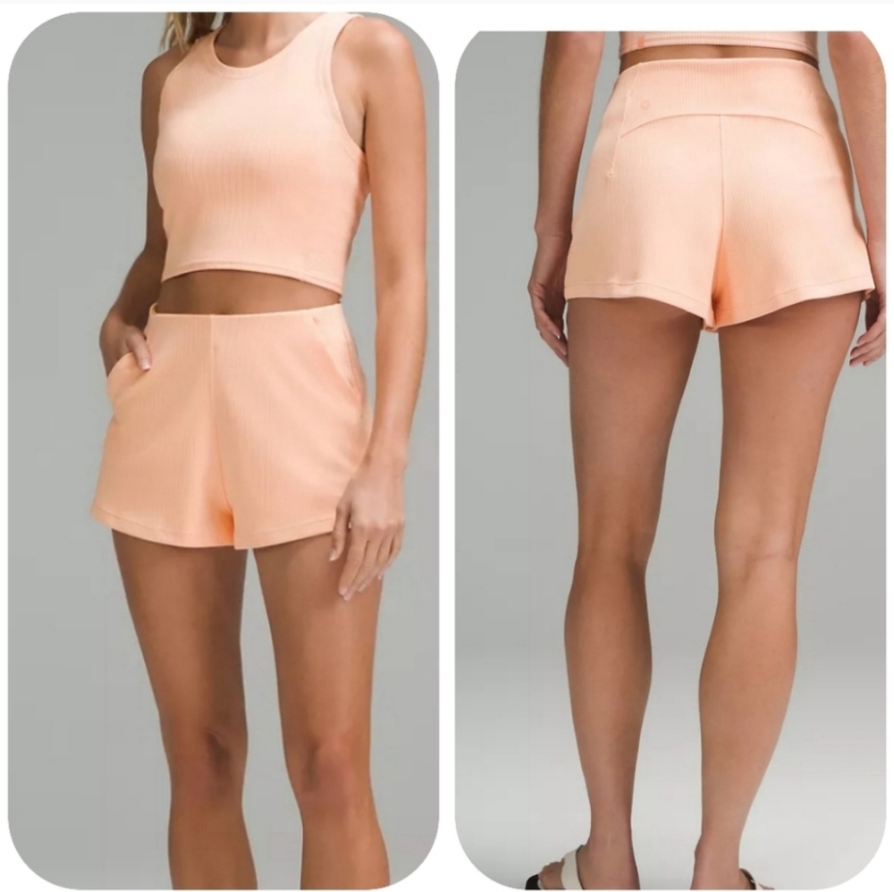 Lululemon Ribbed Softstreme HR Short 2" | Peach Bellini | 8